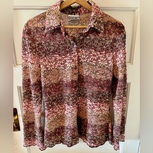 whimsy grunge button down top floral lace mesh flare bell sleeves